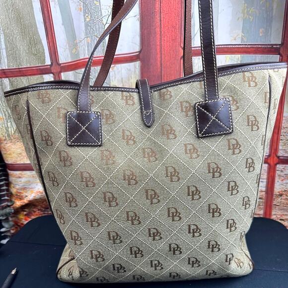 Dooney & Bourke Signature Canvas Tote with Leather Accents - Brown/Beige - Picture 11 of 15